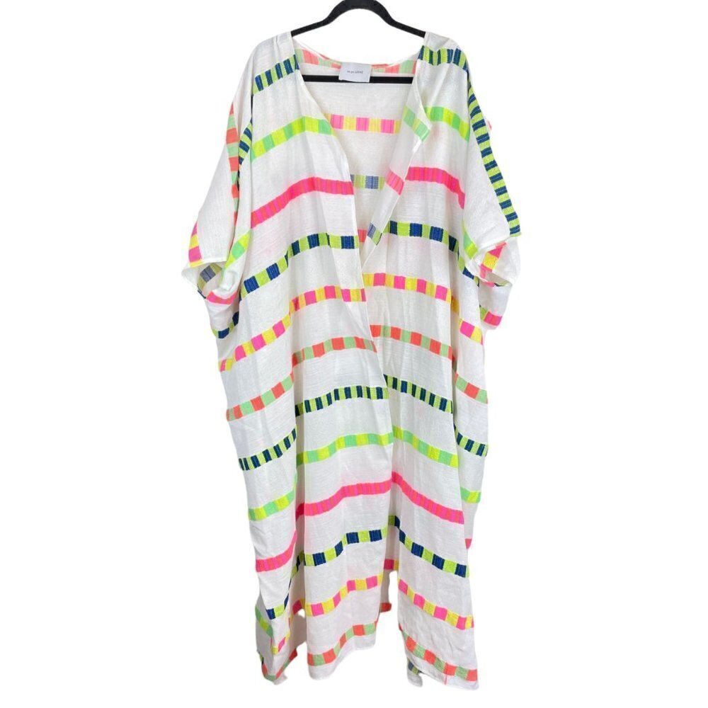 We Are Leone Striped Swim Bathing Suit Cover Up Neon Multicolor One Size